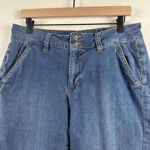 Worn Jeans Women's 14 Wide Leg Denim Cropped Capris Double Button Flap Pockets - Picture 3 of 15